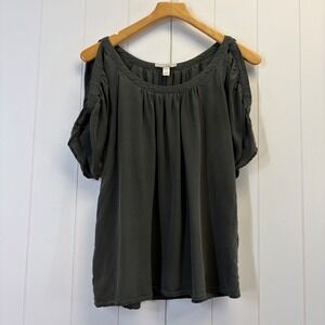 Trinity Quiet Luxury Cold Shoulder Silk Top Women Small Minimalist Boho Neutral